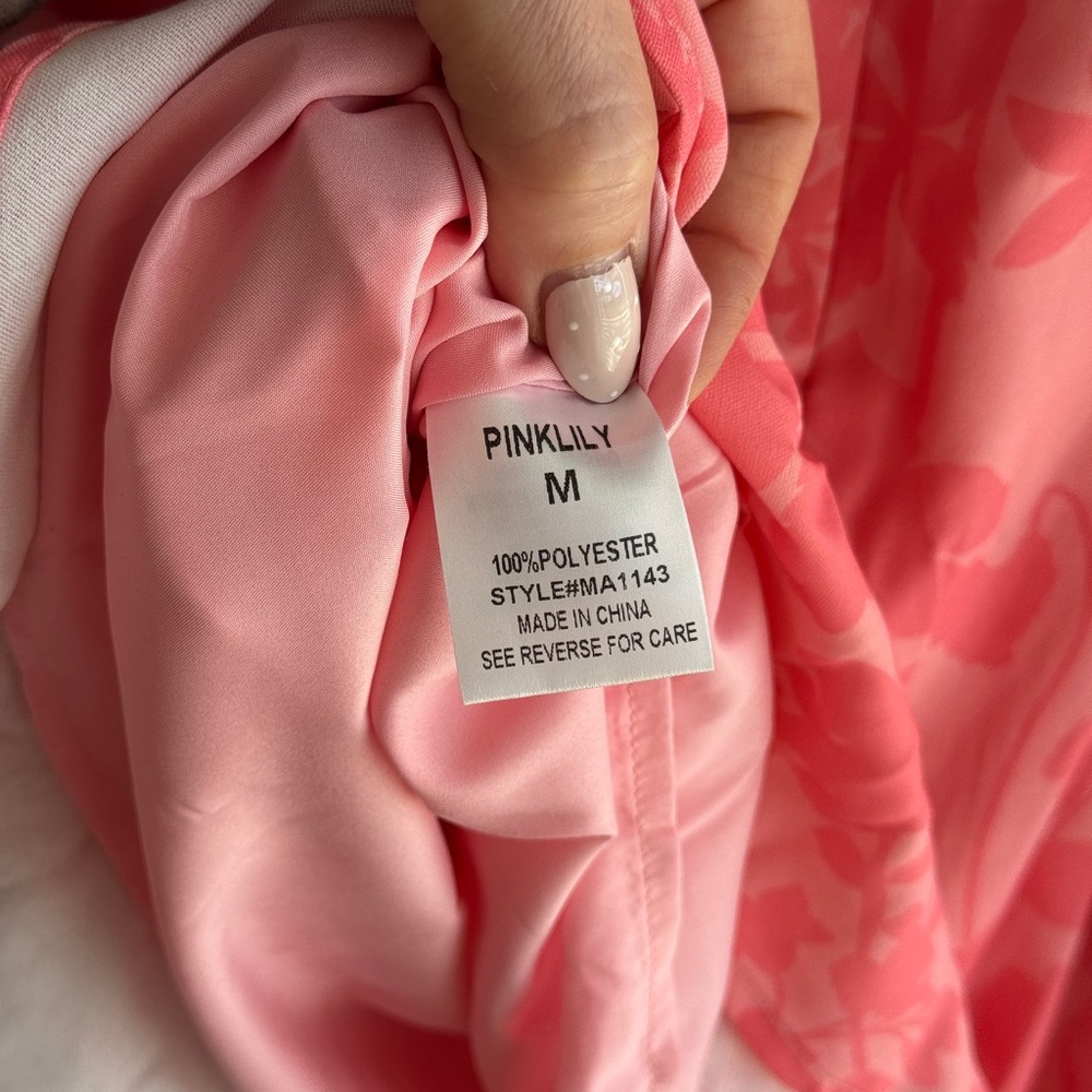 Pink Lily Coral-Pink Floral Satin Slip Dress - Picture 11 of 13